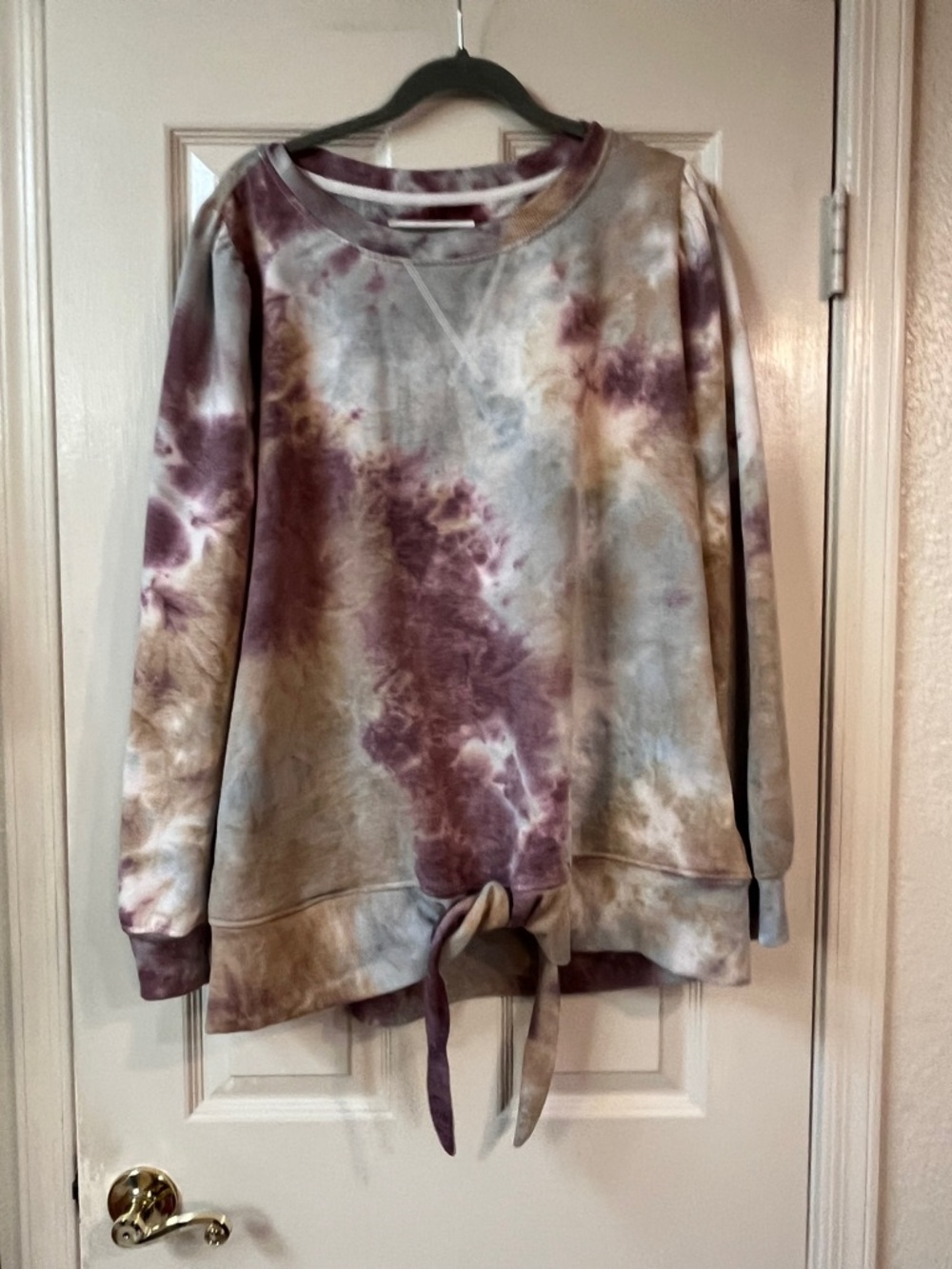 Tie-Dye Tie-Hem Pullover Sweater - Mauve & Taupe